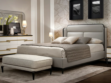 DILAN - Leather double bed with upholstered headboard by A.R. Arredamenti - view 2